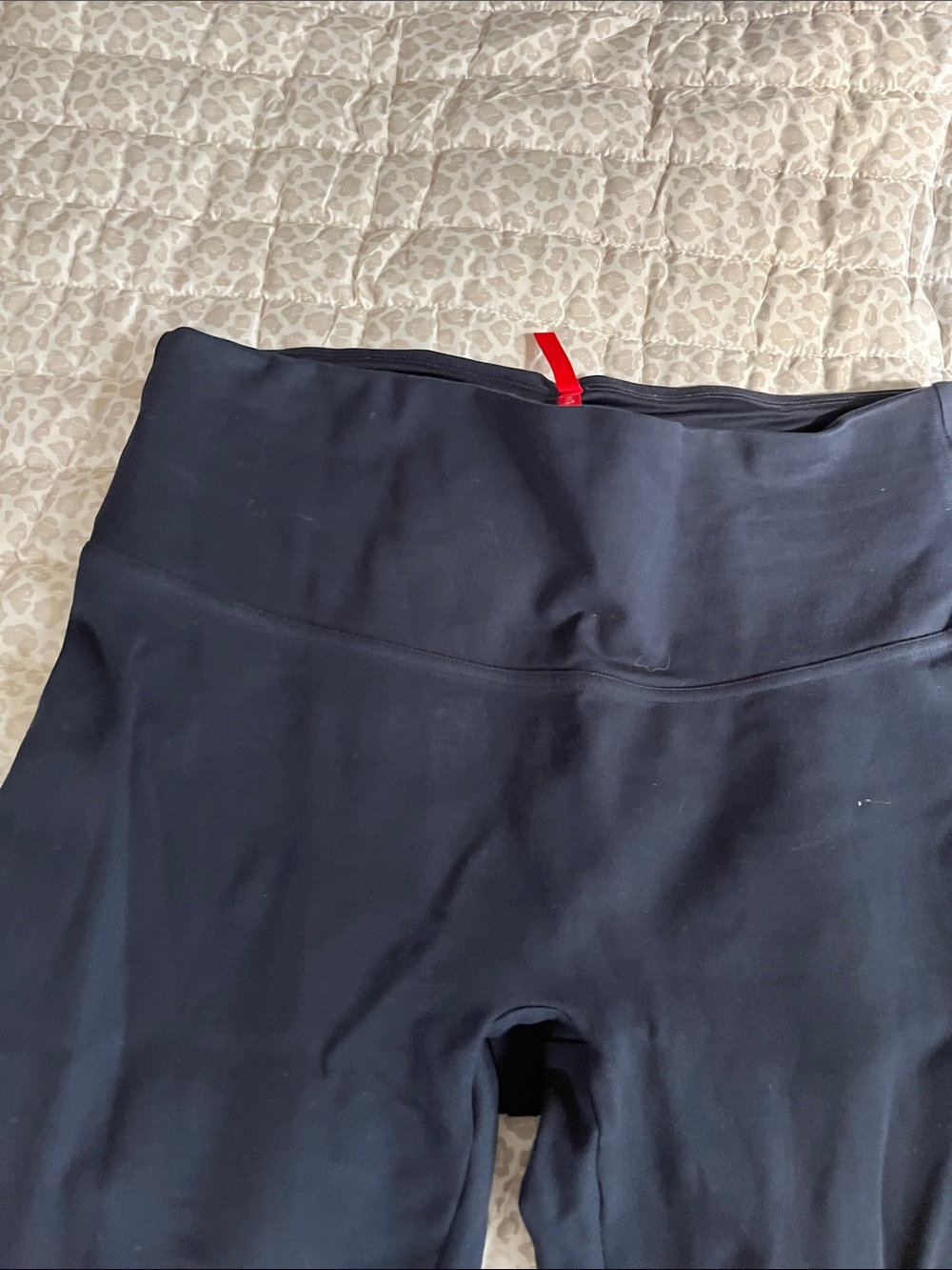 SPANX Navy High-Waist leggings with Red Waist Tab